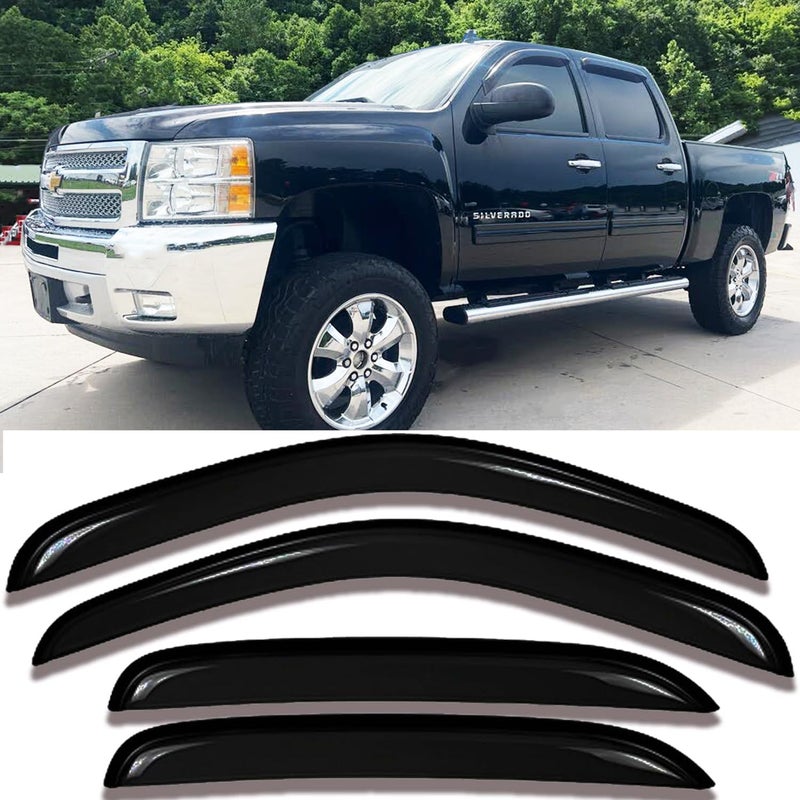 Darodcar 94515 Side Window Visor Rain Guards for 07-14 Chevy Silverado 1500 & GMC Sierra 1500 2500HD 3500HD Crew Cab/Avalanche/Suburban/Yukon XL Wind Deflectors Windnow Shade Vent Sun Visors 4PCS - Image 1